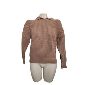 Laura Peterson Vintage Mauve Brown Ribbed Polo Sweater Ramie Cotton S oversized